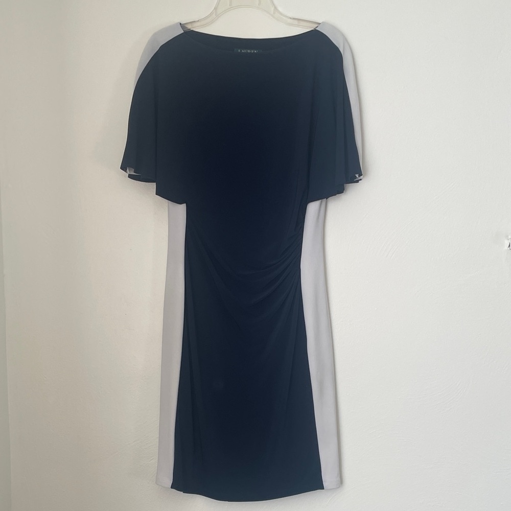 Ralph Lauren Elegant Navy and White Midi Dress
